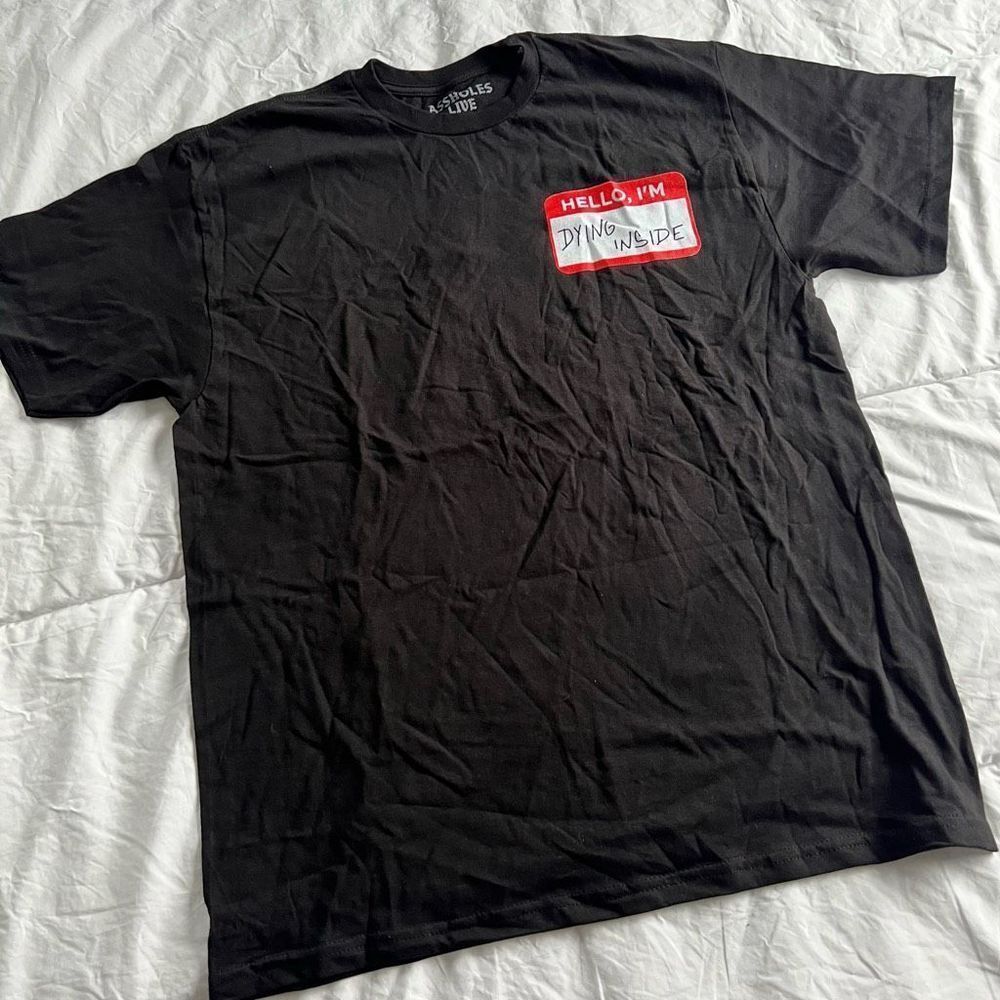 Linda finegold ALF black hello I’m dying inside name tag  t-shirt large